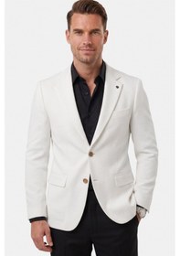 Resim Deepsea Erkek Beyaz Dokulu Desenli İtalyan Kesim Blazer Ceket Slim Fit Çift Düğme Ceket 2600817 