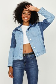 Resim Select Moda Kadın Mavi Renk Bloklu Denim Ceket 