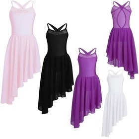 Resim Mint Yeşili Çocuklar Büyük Kızlar Asimetrik Şifon Etekli Lirik Bale Elbise Balo Salonu Dans Leotard Kostüm Mint Yeşili 