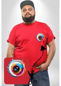 Resim Angemiel Fotoğraf Makinesi Camera Lens Kırmızı Büyük Beden Kadın Basic Minimal Baskılı Tişört Kırmızı 