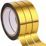 Resim 3 Rulo Altın Metalik Washi Bant - Kendinden Yapışkanlı, DIY El İşleri için Parlak Altın Kaplama & Hediye Paketleme | Siyah Yapışkan Tabanlı Şık Polyester Tasarım, Dekoratif Yansıma Yüzeyi 