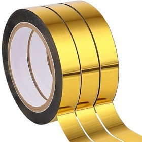 Resim 3 Rulo Altın Metalik Washi Bant - Kendinden Yapışkanlı, DIY El İşleri için Parlak Altın Kaplama & Hediye Paketleme | Siyah Yapışkan Tabanlı Şık Polyester Tasarım, Dekoratif Yansıma Yüzeyi 