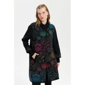 Resim Desen Triko Önü Renkli Çiçekli Dik Yakası Kol Ağızı Derbyli Kadın Hırka 24051 (24051) 