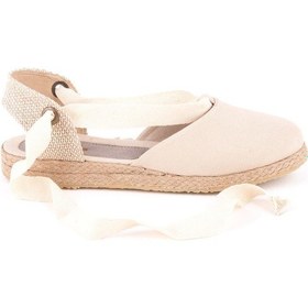 Resim Gerçek Elişi Ipli Düz Topuk Keten Espadril Handmade Bej 