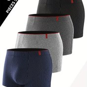 Resim 4 Paket Erkek Çizgili Boxer Şortları, Yüksek Esneklikli Nefes Alabilen Polyester Örgü Kumaş, 92% Polyester ve 8% Spandex İçerikli Rahat Kısa Şort İç Çamaşırı, 125g/m² Hafif Konforlu Fit 