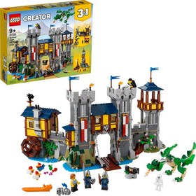 Resim LEGO® Creator 3#ü 1 Arada Ortaçağ Kalesi 31120 Yapım Seti; Hendekli ve Köprülü Kale, Ayrıca 3 Minifigür (1426 Parça) 