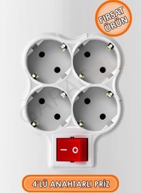 Resim garaccu 4'lü Kaliteli Topraklı Fişli Anahtarlı Golyat Priz Çoğaltıcı 1 Adet, Anahtarlı Dörtlü Piriz 