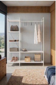 Resim Mobitopya Nilamu Beyaz Elbise Dolabı | Metal Gövdeli Açık Askılık & Organizer Dolap 130×170×34 Cm 
