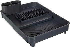 Resim Miss Collection Açılır Kapanır Bulaşıklık Tabaklık, Su Tahliye Oluklu ve Çatal Bıçak Kurutmalıklı-Modern Tasarım Plastik (Antrasit) 