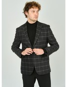 Resim Gio Erkek Klasik Kesim Ekoseli Regular Fit Yün Ceket 3435 Füme Füme 