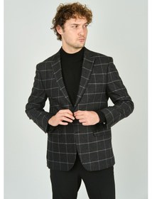 Resim Gio Erkek Klasik Kesim Ekoseli Regular Fit Yün Ceket 3435 Füme Füme 