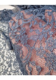 Resim Gri Lacivert Üzeri Lame Simli Dantel Kumaş En: 140 Cm-10167 10 