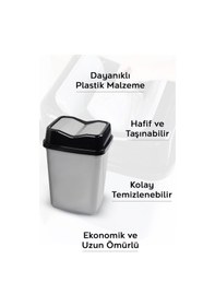 Resim Çift Kapaklı Plastik Çöp Kovası - Ev Ofis Banyo Mutfak Çöp Kovası Gri 10 Litre Gri 