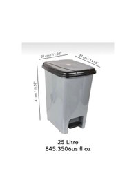 Resim Umbex Pedallı 25 Litre Gri Banyo Mutfak Çöp Kovası Çöp Kutusu Siyah Kapaklı Gümüş 