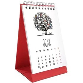 Resim 2027 Takvim Dört Mevsim Ağaç 2027 Masa Takvimi Kırmızı 