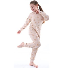 Resim Geyik Desenli Kız Çocuk Pijama Takımı Bej 