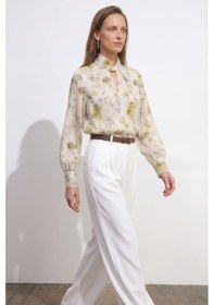 Resim Sateen Çiçek Desenli Bluz - Yeşil-137400 