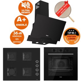 Resim Ferre FlowArt&SilentArt Volav Sessiz Yeni Seri Siyah Ankastre Set ( D063-SA + QBL62CS + SS205) 