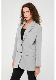 Resim Gri Kadın Düğmeli Blazer Ceket 001 