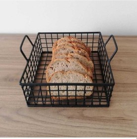 Resim Metal Ekmek Sepeti Dekoratif Saklama Kabı Kare Model Siyah 