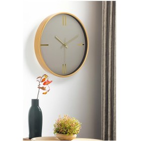 Resim Dekoratif Krem Kadran Çizgili Rakam Gold Duvar Saati 29.5 Cm Altın 