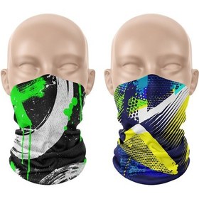 Resim Dair Yeşil Boya Desenli 2'li Set Boyunluk Bandana Outdoor Balaklava Yüz Maskesi Kafa Bandı 
