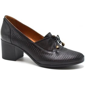 Resim Topuklu Baskılı Klasik Deri Kadın Ayakkabı 001 