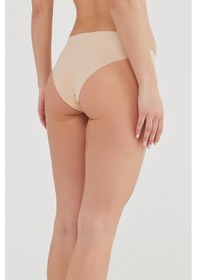 Resim Penti Bej Smooth İz Yapmayan Dikişsiz Orta Bel Lazer Kesim Slip Külot 