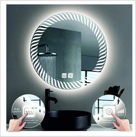 Resim Dnr-MirrorDnr-Mirror 70 cm Beyaz Ledli Tasarım Kumlamalı Dokunmatik Tuşlu Buğu Önleyicili Banyo Aynası Makyaj Aynası 