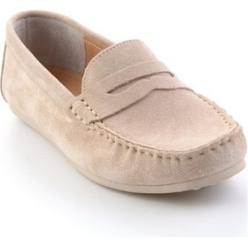 Resim Bambi Bej Hakiki Deri Kadın Loafer Ayakkabı K01045035702 Bej 