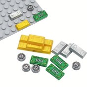 Resim Şehri Yapı Blokları Oyuncak Hazine Taş Baskılı Blok Altın ve Gümüş Renkli Elmas Bölünmüş Para Madeni Parası Takı Nakit Tuğla Oyuncak 