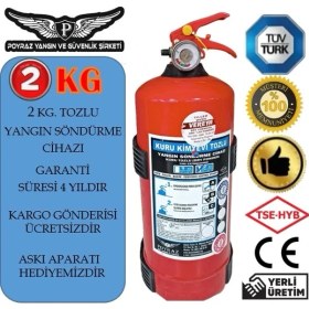 Resim Poyraz Yangın Sondurme Tüpü 2kg Askı + Arac Tüpü 2025 dolum 2029 tekrar dolum Tüv-Türk Muayeneye Uyumlu 