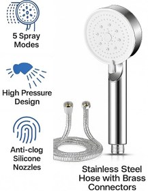 Resim Busstier Turbo Duş Başlığı, Yüksek Basınçlı El Duşu, 5 Fonksiyonlu Duş Başlığı (Krom Turbo Set) 