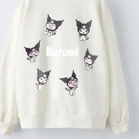 Resim Kız Çocuk Kuromi Modelli Bisiklet Yaka Pamuk Sweat Krem 