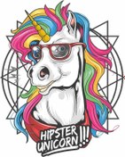 Resim UBGA GIFT Hipster Unicorn 25 Cm Özel Tasarım Motor Kask Araba Duvar Stıcker Çıkartma 
