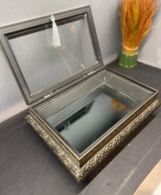 Resim Dekoratif Ahşap Aynalı Takı Kutusu Gümüş 