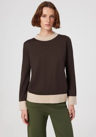 Resim Kahverengi Bej Manşetli Uzun Kollu Kadın Kazak - KAHVE / 36 