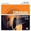 Resim D'Addario EJ10 80/20 Bronze Akustik Gitar Teli (10-47) 