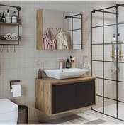 Resim ROOMART Tm7.2 Ahşap-antrasit Mdf 85 Cm Banyo Dolabı + Aynalı Banyo Üst Dolabı 