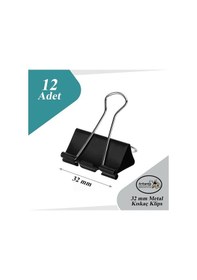 Resim Çelik Kıskaç Klips 32 Mm 12 Adet 1 Paket Metal Mandal Binder Clips Kıska 150 Sayfa Kapasiteli Çok Amaçlı Kullanım 