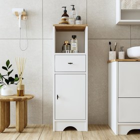 Resim Banyo Dolabı Çekmeceli - Aria - 107 CM / Atlas Çam-Beyaz 