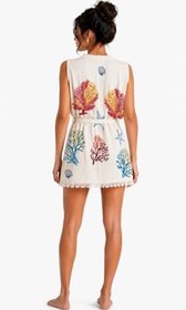 Resim Liora Müslin Kolsuz Kimono Bornoz Kuşaklı Püskül Detaylı Oversize Rahat Kesim Plaj ve Günlük Kullanım 