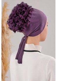 Resim Melodi Scarf Tesettür Fırfırlı Bone Mor Mor 