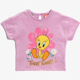 Resim Kız Bebek Tweety Baskılı Tişört Kısa Kollu Lisanslı Pamuklu 