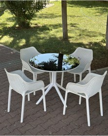 Resim Royal Yuvarlak Masa Takımı 4 Kişilik Camlı Masa Sandalye 