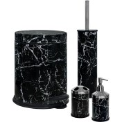 Resim Siliwax Siyah Mermer-4 Lü Set Pedallı Çöp Kovası Wc Klozet Fırça Sabunluk Diş Fırçalık Seti 