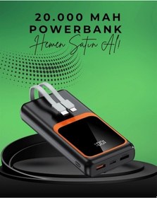 Resim 20000 Mah Taşınabilir Powerbank Çok Kablolu, Hızlı Şarj Destekli 22.5w Çok Renkli 