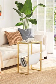 Resim TOLIAHOME Gold Renk Temperli Cam Gazetelik Dergilik Yan Sehpa Koltuk Sehpası Servis Sehpası 