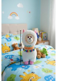Resim Büyük Boy Yumuşak Peluş Lama Oyuncak - Yumuşacık Uyku Arkadaşı Fularlı Lama 35 Cm Beyaz 