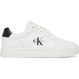 Resim Calvin Klein Kadın Deri Bağlamalı Düz Taban Yuvarlak Burun Ck Desenli Beyaz Sneaker YW0YW01902-01W 